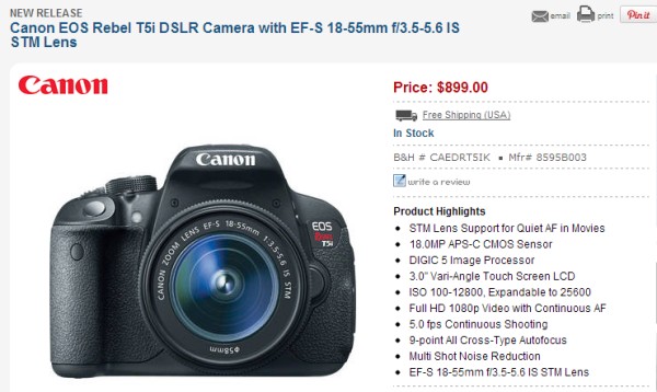 Canon Rebel T5i / EOS 700D in stock and shipping