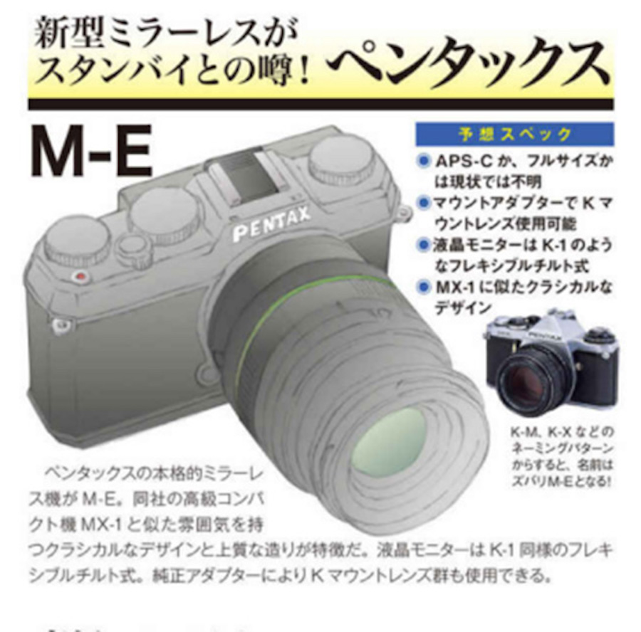 Pentax M-E Mirrorless Camera Coming with APS-C Sensor