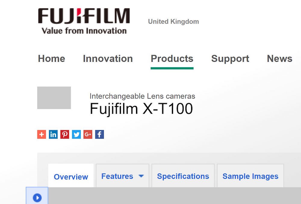 Fujifilm X-T100 Full Specs and Product Page Leaked